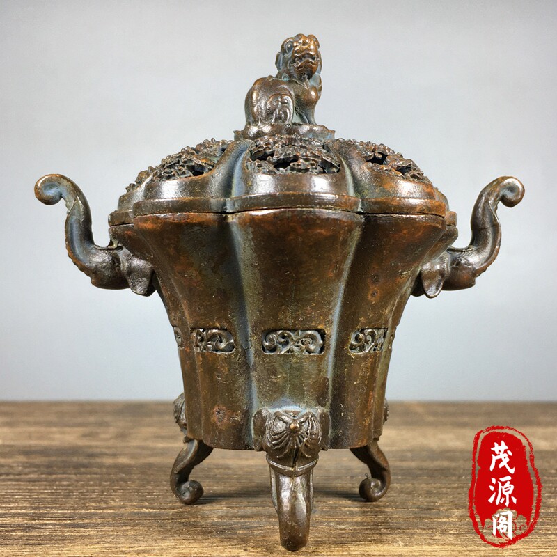 大清乾隆年制纯铜三足双耳铜鼎熏香炉家用供奉香炉摆件古玩收藏-淘宝