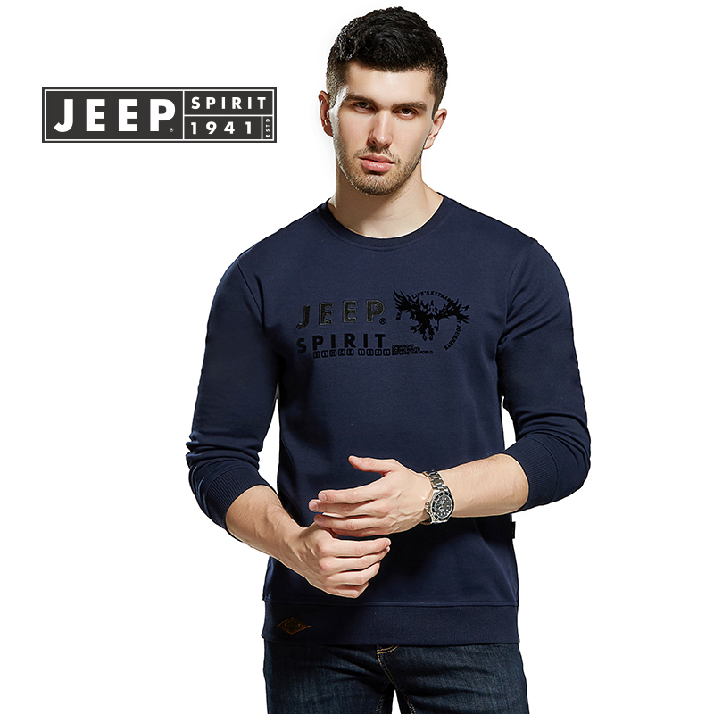Áo thun cotton dài tay nam cánh đồng JEEP Quần lửng nam thu đông giản dị và áo len dày áo phông rộng nam