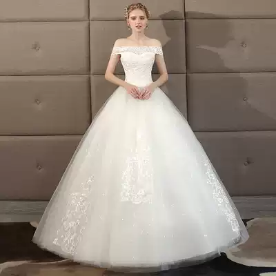 Wedding dress 2021 New one shoulder Bride wedding Korean version of lace wedding dress slim slim Princess