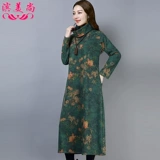 Шерстяное осеннее платье, длинная юбка для матери, цветочный принт, 2020, свободный крой