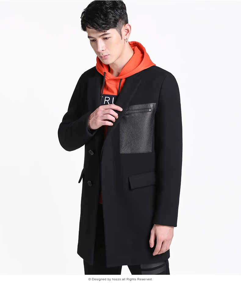 HOZZS / Han Zhesi mùa đông thanh niên nam áo len dài cổ áo phiên bản Hàn Quốc của áo len thủy triều áo Vest dạ nam