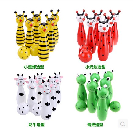 Wooden Children Early Education Toys Small Bee Bowling Four Cartoon Animals Bowling Parenting Puzzle Toys