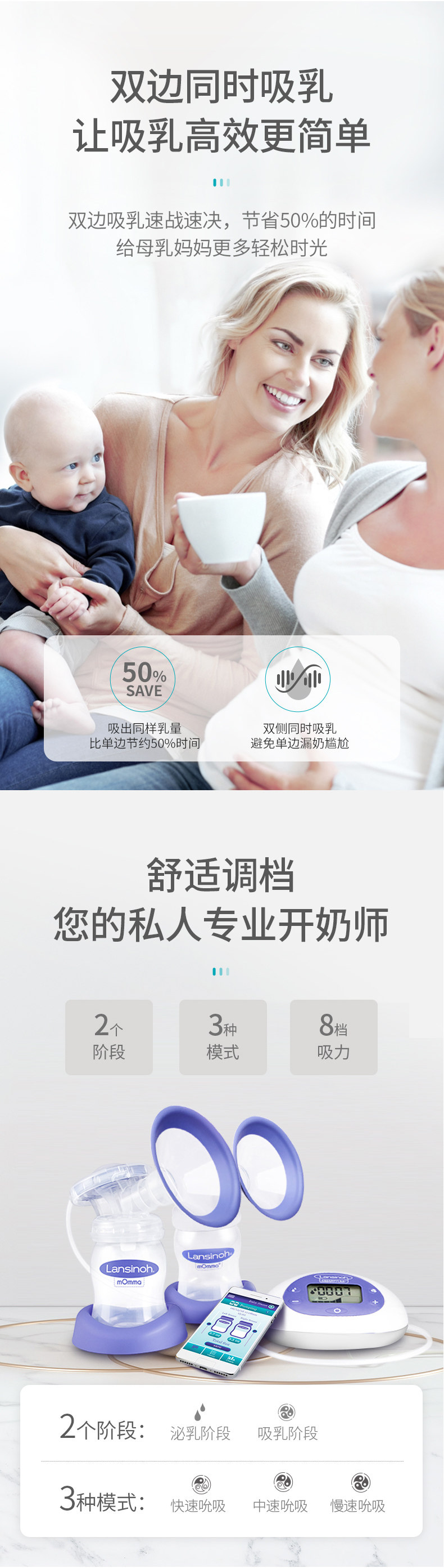 美国进口 兰思诺 智能双边电动吸奶器 全封闭防逆流 图4