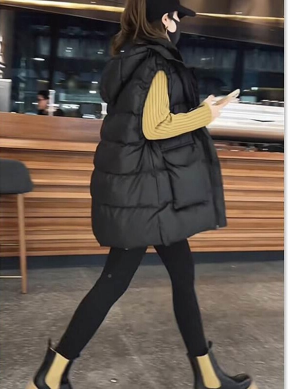 Hooded down Vest for Women, Autumn and Winter 2025 New Mid-Length Korean-Style Loose Cotton Vest Jacket