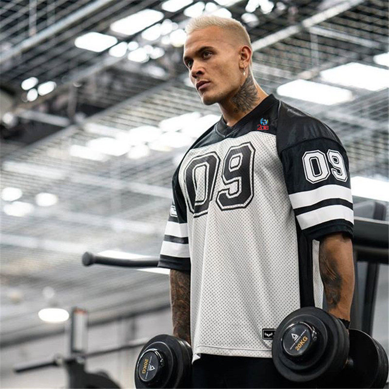 Summer loose large size sports T-shirt men's football basketball training fast dry breathable short sleeve shirt men's fitness T-shirt