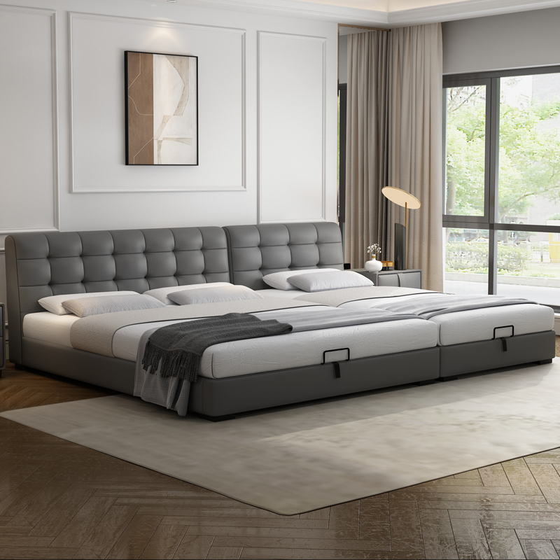 Master Bedroom Double Bed for Family, 2.22m 2.4 Extra-Large Multifunctional Splicing Tatami Leather Bed for Second Child