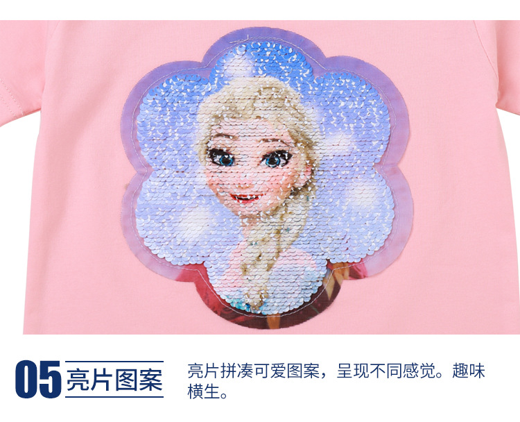 Áo thun cotton bé gái màu đỏ có thể đảo ngược màu đỏ sequin ngắn tay 2019 hè mới quần áo trẻ em - Áo thun quan ao tre em