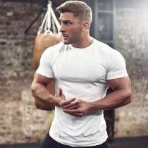 Muscle mens t-shirt Mens European and American short-sleeved street hip-hop brothers loose fitness trend printing street solid color body bag