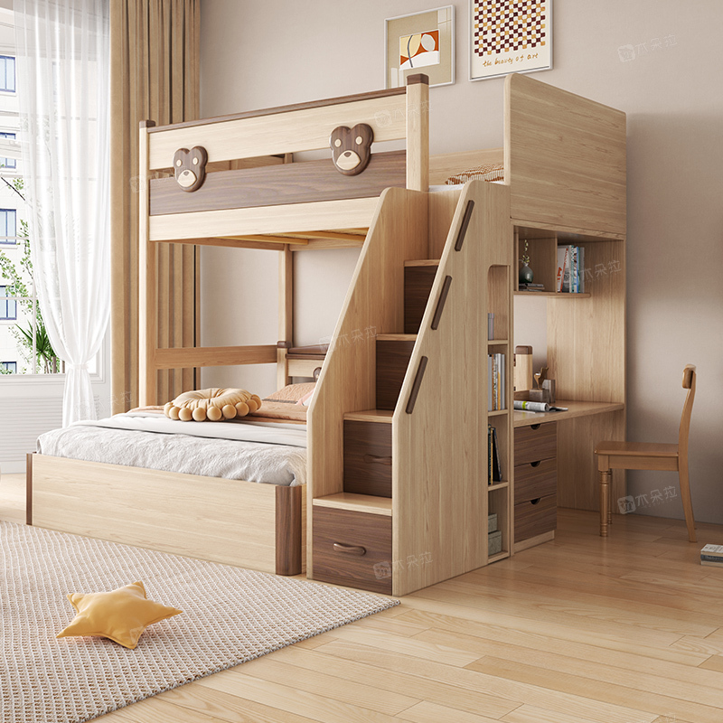 Dislocated Bunk Bed, Bunk Bed, Kidsren's Bed, High and Low Bed, Bed and Table Combination Bed, Multi-Functional Solid Wood