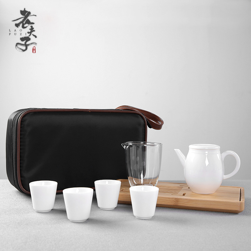 Travel the whole white porcelain tea set suit portable package crack a pot of contracted household teapot tea tray was fourth outdoors
