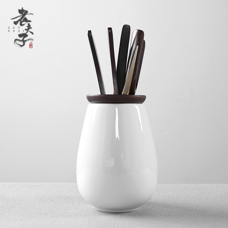 White porcelain tea six gentleman 's suit kung fu tea accessories household ebony ChaGa teaspoon of tea art combination furnishing articles