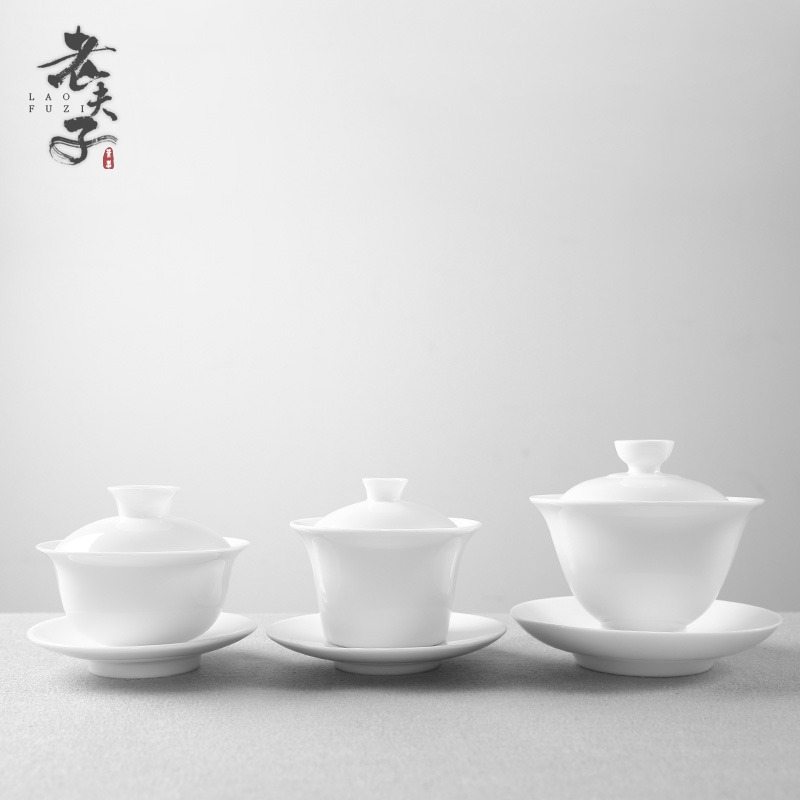 Covered bowl bowl tea cups heat - resistant dehua white porcelain ceramic tea bowl size three use hand grasp pot of household