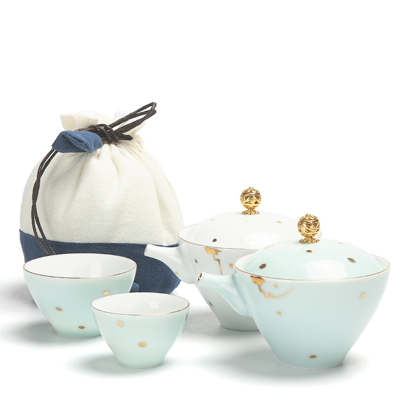 Travel kung fu tea set suit portable crack ceramic filter cups a pot of two cups of vehicle Travel teapot