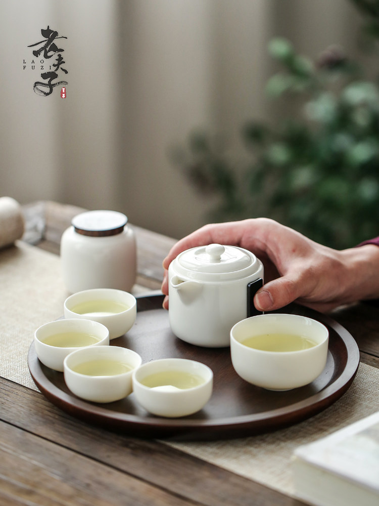 Outdoor travel White porcelain Kung Fu tea set Portable bag type quick cup one pot two cups Single travel tea pot