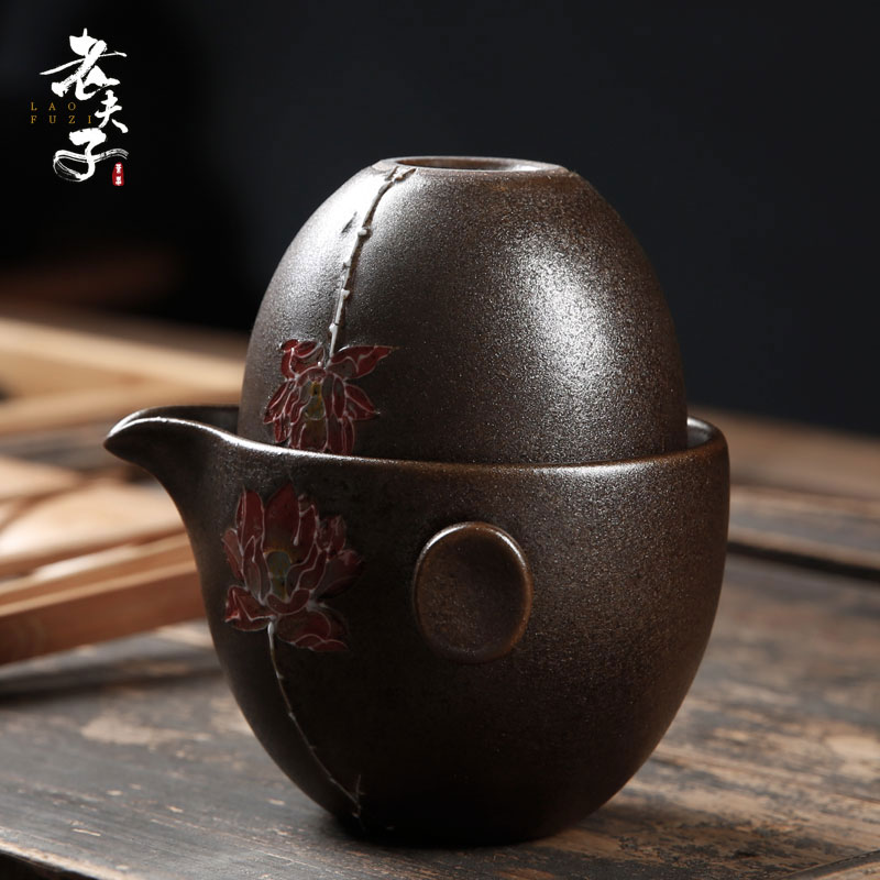 The professor coarse pottery cup to crack a pot of - drawn on a portable kung fu tea teapot teacup suits for The whole trip