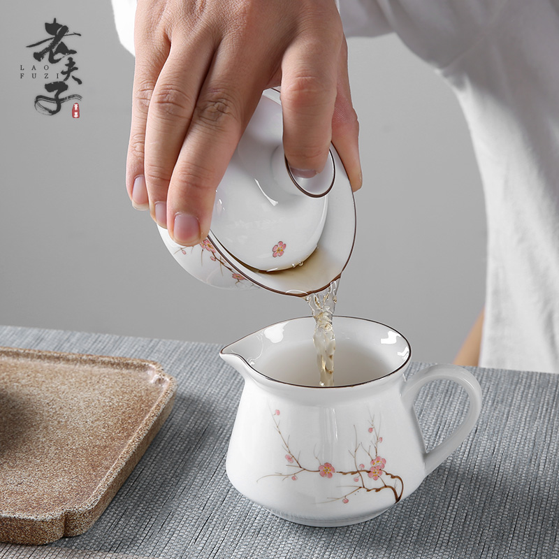 Dehua white porcelain three han just tureen hand - made ceramic household teapot size kung fu tea cups to use