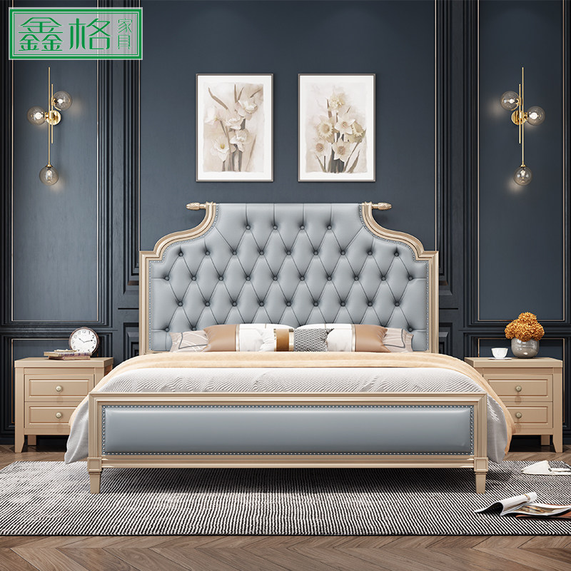Light extravagant American solid wood bed 1 8 m modern minimalist double man bed Euro style luxury master bedroom 1 5 Princess Tian Yuan wedding bed
