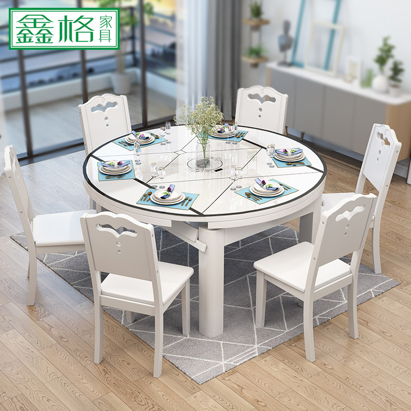 Solid wood dining table modern minimalist retractable folding tempered glass dining table home with induction cooker dining table and chair combination