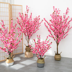 Simulated Peach Blossom Tree Indoor Living Room Decoration Large Potted Green Plant Artificial Flower Floor-Standing Cherry Blossom Plant Plastic Large Potted Plant