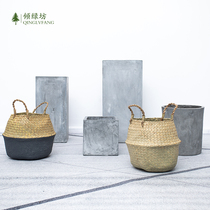 Nordic Cement Flowerpots Ins minimalist Flower Art Iron Bucket Rattan woven basket Pendulum Pieces Product Indoor Balcony