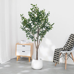 Nordic Artificial Plant Camellia Tree Fake Green Plant Bonsai Floor-Standing Large Landscaping Indoor Decoration Living Room Potted Plant Ornament