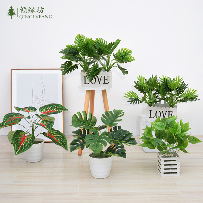 Simulation plant hair-rich tree fire crane flower bonsai potted green tree green planting fake tree fake flower indoor living room swinging piece decoration
