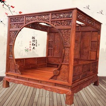 Xiangyue Hongmu Meubles de Birmanie poires de fleurs chinoises Ming et Qing imitation ancienne fleur sculptée en bois massif lit double lit principal lit de mariage