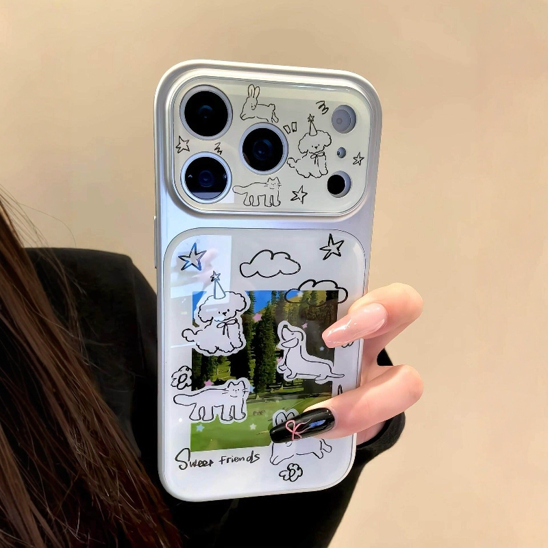 Suitable for Apple 17 Pro Max Phone Case, New 2026 Cute Cat and Dog Graffiti Design, Full Coverage for iPhone 16 Pro Max, Instantly Transforms into a Large Window for 15 Pro, High-End Feel for 14, Super Popular Air Protective Case for Women