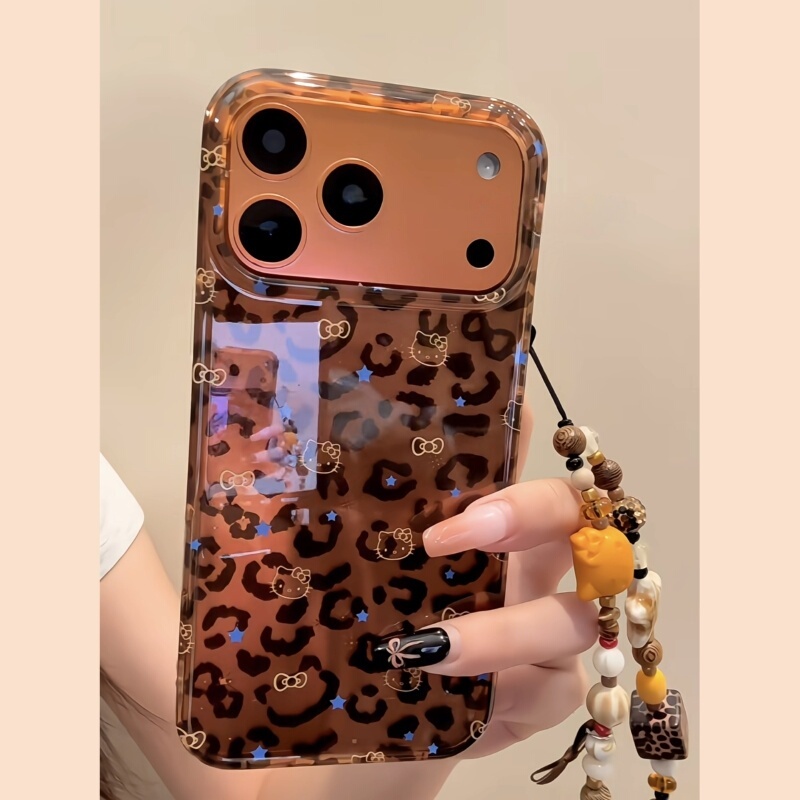 Suitable for Apple 17 Brown Leopard Print Blue Star Cat Phone Case iPhone 16 Pro Max New Model 15 Double-Layer 14 Full Protection Anti-Drop Cover 13 with Hand Chain 17 Pro Super Nice Niche Design