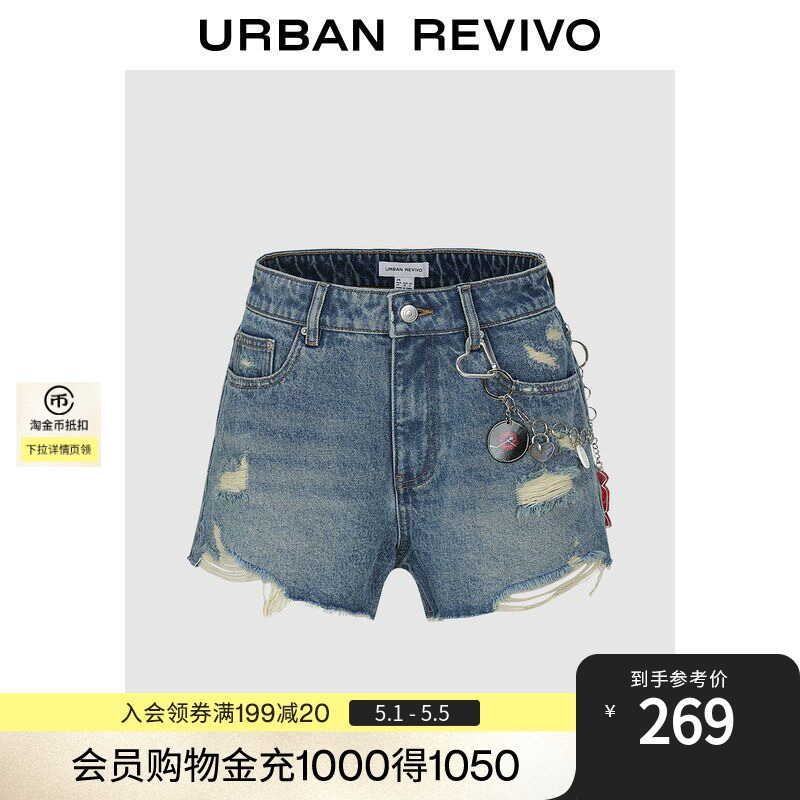 Ur2026 New Summer Fashion Women's Trendy Ripped Fringe Embellished Ultra-Short Denim Shorts Uyv860091