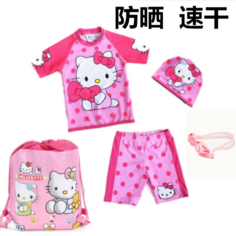 Hellokitty cô gái áo tắm chia tay boxer áo tắm trẻ em nhỏ và vừa trẻ em áo tắm ngắn tay áo chống nắng áo tắm - Bộ đồ bơi của Kid