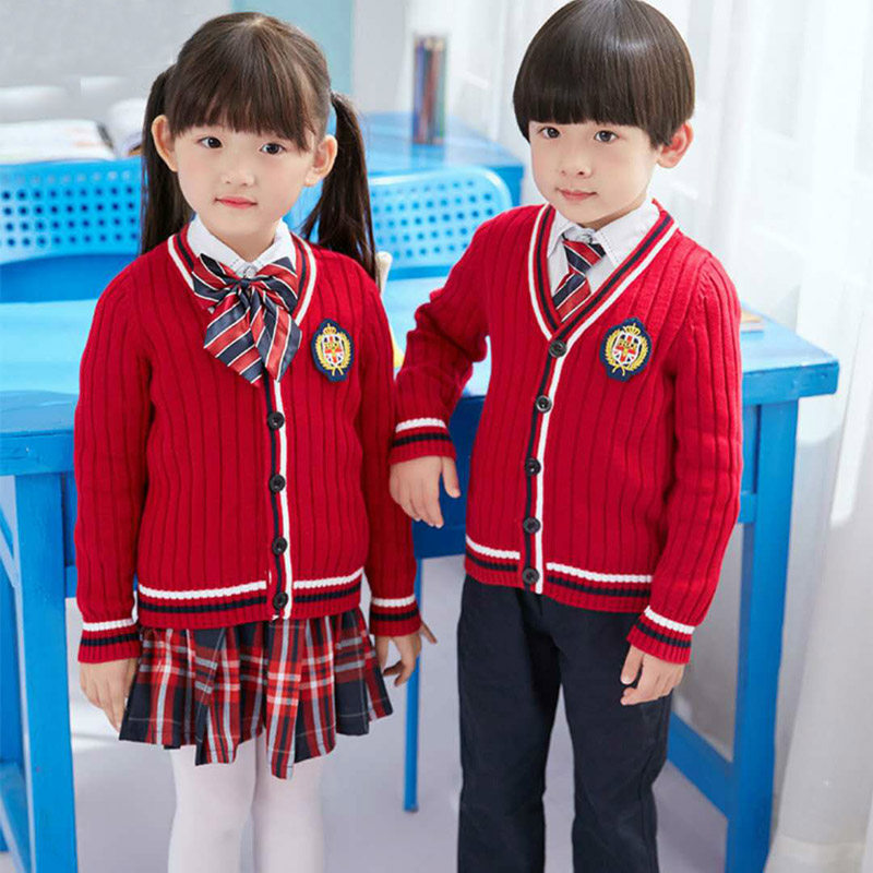 Primary school uniforms Spring and Autumn sets kindergarten uniforms first grade children's class uniforms Autumn Sweater three-piece New