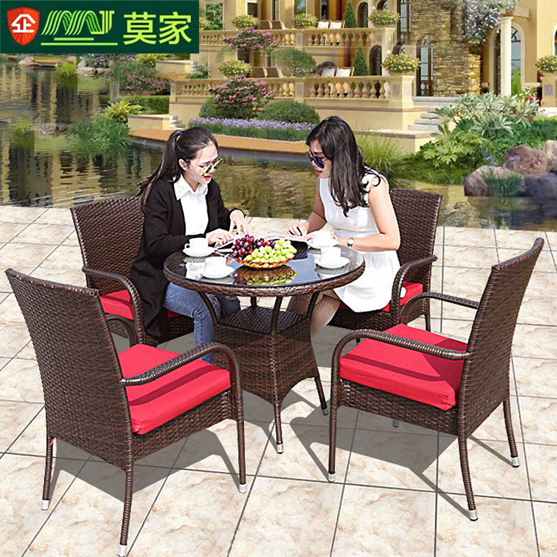Mojia Outdoor Rattan Chair Three-Five Pieces Outdoor Courtyard Rattan Furniture Café Balcony Leisure Combined Table And Chairs