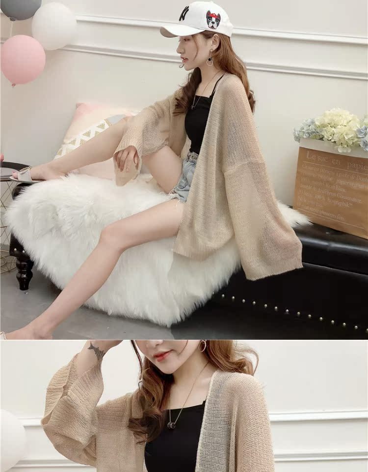 Áo len mỏng điều hòa không khí áo len openwork mùa hè nữ phiên bản Hàn Quốc của học sinh lỏng lẻo gió lười đoạn ngắn áo chống nắng áo cardigan