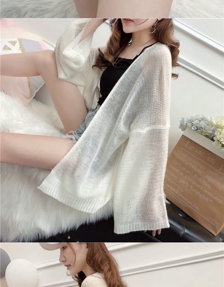 Áo len mỏng điều hòa không khí áo len openwork mùa hè nữ phiên bản Hàn Quốc của học sinh lỏng lẻo gió lười đoạn ngắn áo chống nắng áo cardigan
