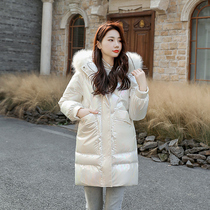 Bright down cotton jacket womens winter 2021 New Tide white cotton-padded jacket winter long disposable cotton coat women