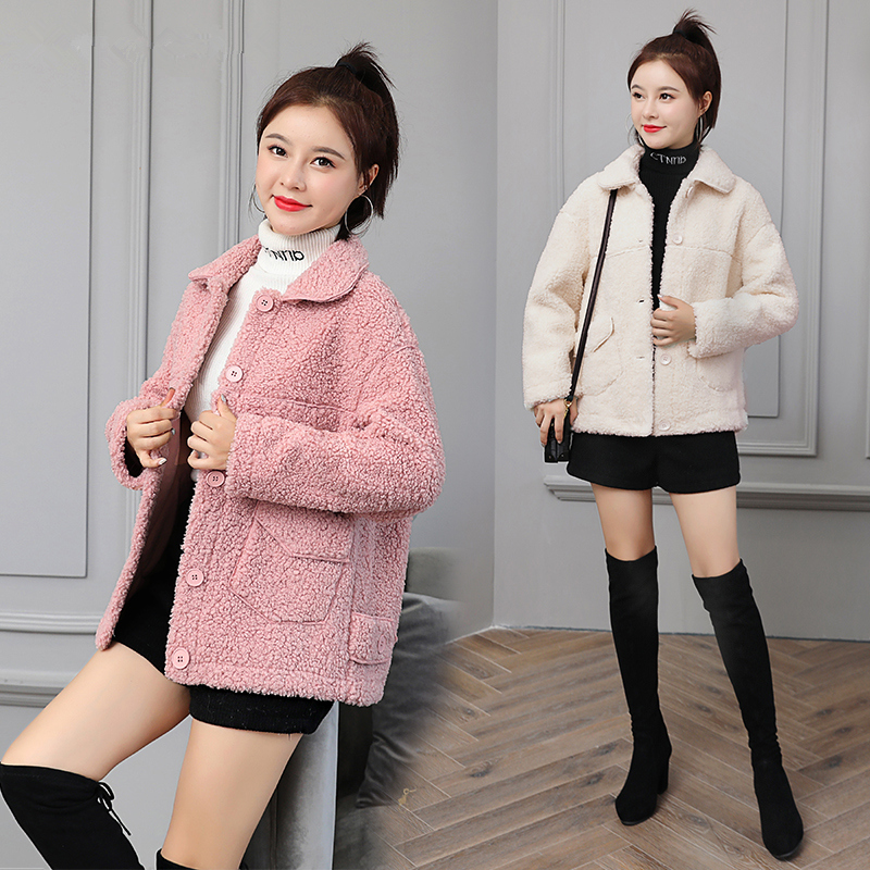 Net red lamb wool coat female winter 2021 fall new short leather fur integrated ring collar small sub jacket