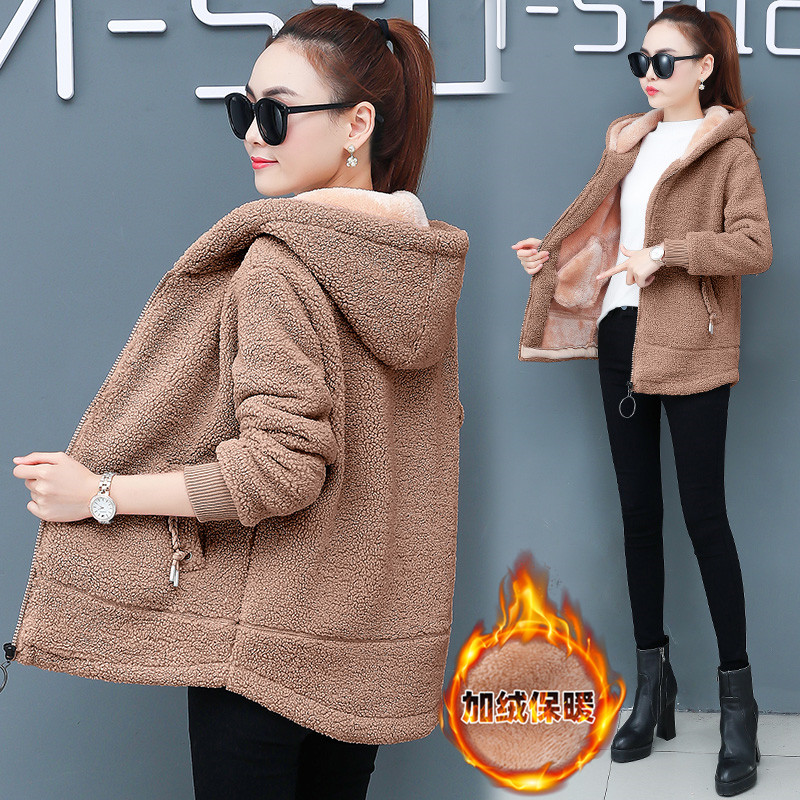 Lamb wool coat female autumn winter plus suede thickening medium long version 2022 new Korean version loose sweatshirt 100 lap top