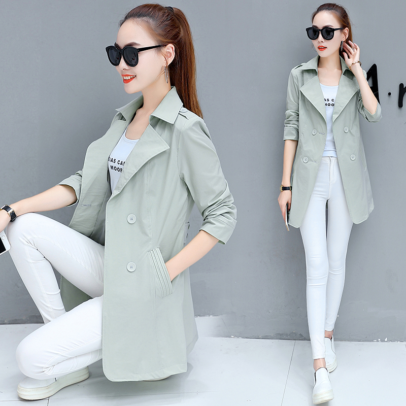 2022 Spring and autumn new Korean version of the long version of the wind clothes and women's clothing to take the waist 100 lap fashion thin suit jacket tide