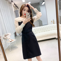 2021 new spring dress womens French small crowddoll collar shirt fit for the bottom of the bottom dress Two sets of suit