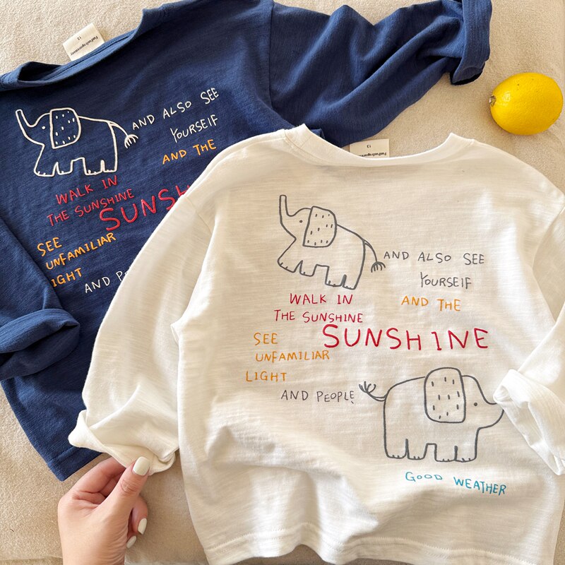 Japanese Children's Long-Sleeve T-Shirt 2026 Autumn New Style Unisex Baby Pure Cotton Letter Print Stylish Casual Inner Wear Top