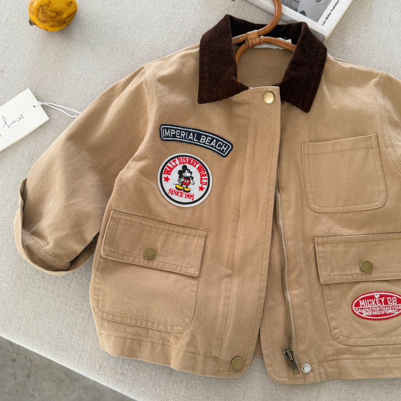 Japanese Children's Jacket 2026 Early Spring Boys' Cartoon Embroidered Cotton Jacket Baby Toddler Workwear Trench Coat
