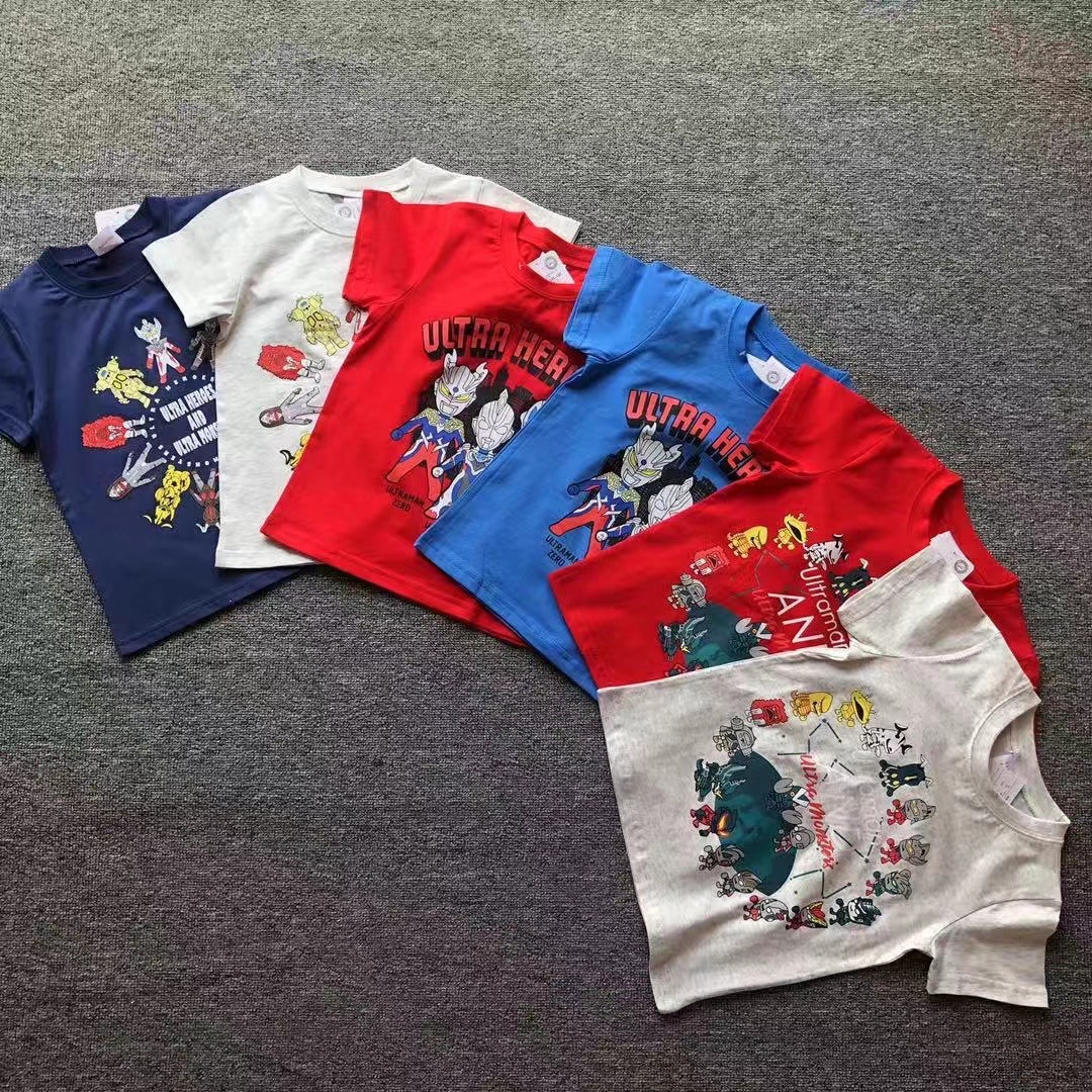 Japanese early Tyrobella Otman children summer A class A cotton short sleeve child round half-sleeved men short shirt