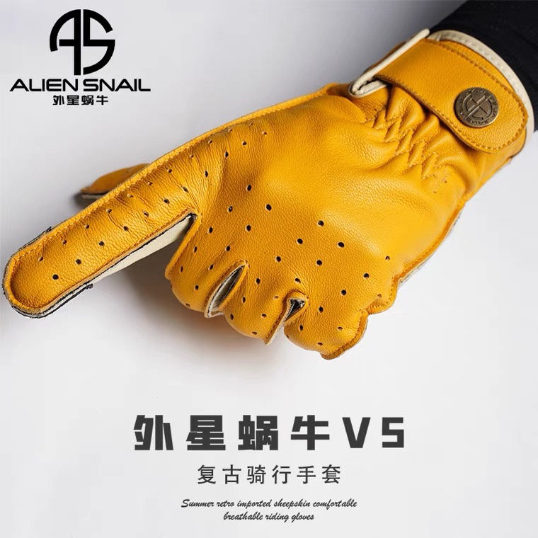 Alien Snail V5 Motorcycle Gloves Men's Four Seasons Vintage Motorcycle Men's Women Riding Equipment Leather Gloves Spring and Autumn
