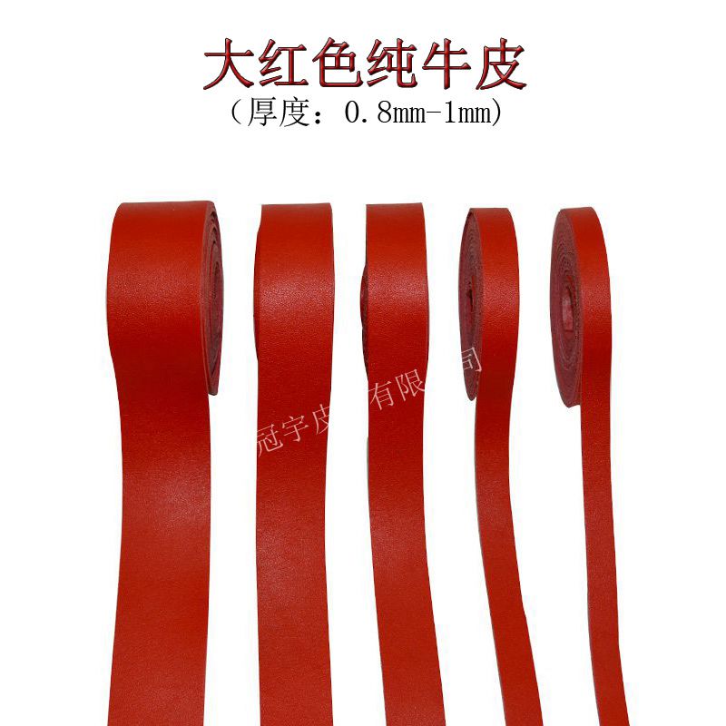 Big red 1 mm thick fur belt with cow leather cord cow leather strip wrapped cow slingshot knit rope