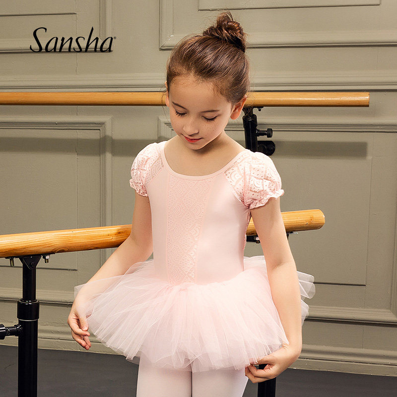 Sansha France Sansha Children's dance dress net yarn Blister Sleeves Practice Ballet Dresses TUTU Skirt Girl