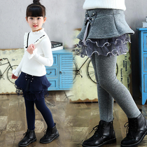 Girls thick leggings socks 5 a 6-7 years old children 9 Korean version of ten girls 8 plus velvet 11 pants fake two pants skirt