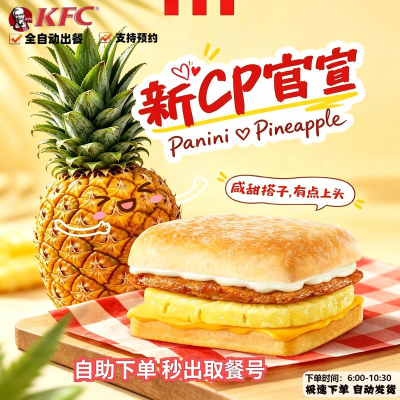 Kfc's New Breakfast Product: Island Pineapple Grilled Chicken Panini, Soy Milk, Coffee, Two-Piece Set, Potato Pancakes, Fried Dough Sticks, Milk Kfc's New Breakfast Product: Island Pineapple Grilled Chicken Panini, Soy Milk, Coffee, Two-Piece Set, Potato Pancakes, Fried Dough Sticks, Milk