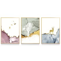 Living room decoration painting sofa background wall painting modern simple hanging painting light luxury elk triptych vertical atmospheric mural