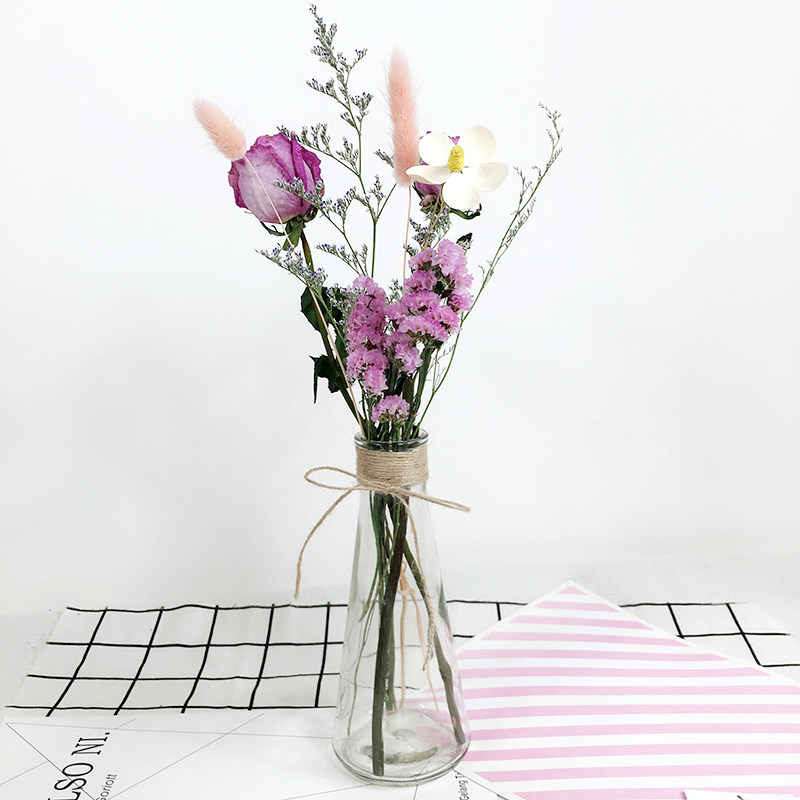 北歐風滿天星玫瑰薔薇真花乾燥花含花瓶套裝組合家居裝飾拍攝道具